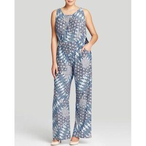 MELISSA MASSE Blue Geometric Print Knit Jumpsuit NEW Size 1X